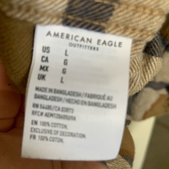 American Eagle Outfitters men’s button up flannel shirt size L Tan/blue/Beige - Picture 8 of 8
